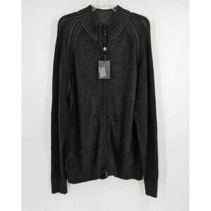 New F/X Fusion Full Zip Ribbed Collar Black Long Sleeve Sweater Pockets Sz XL
